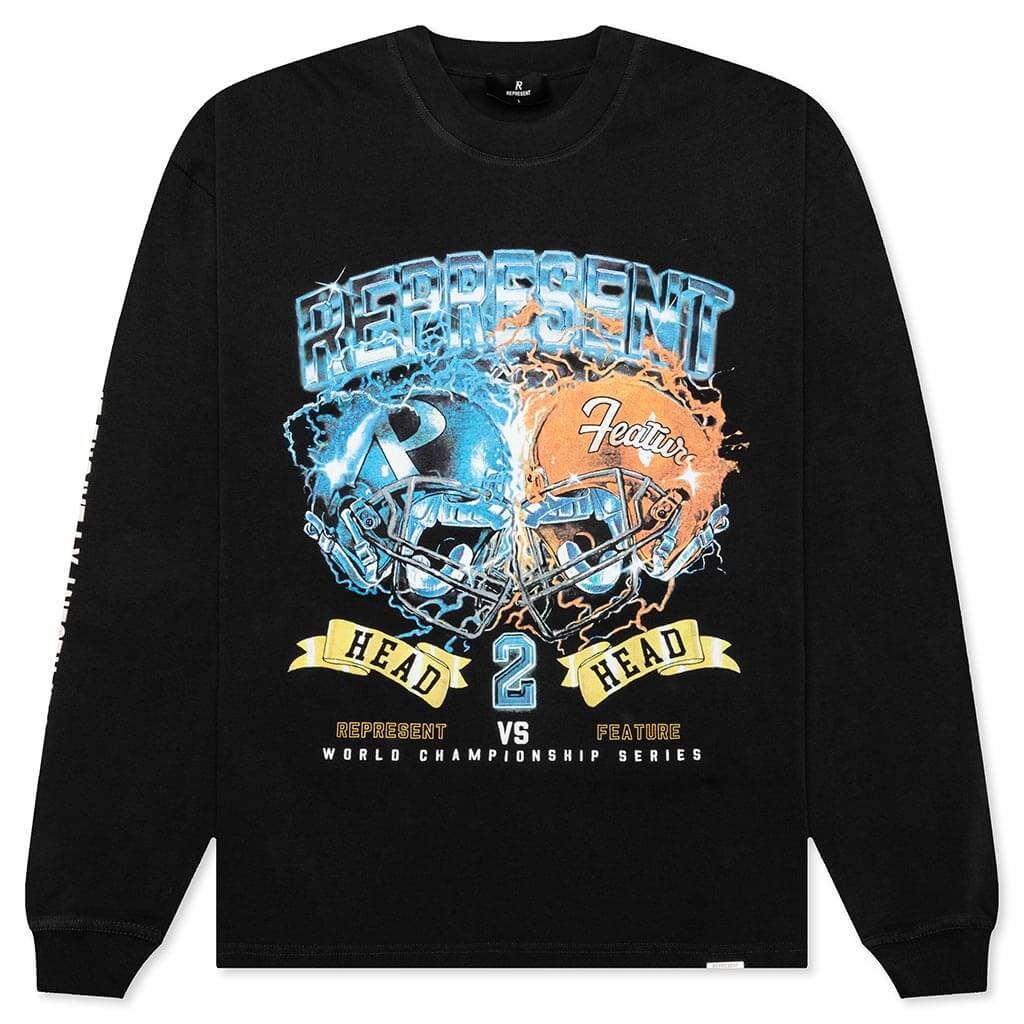 FEATURE X REPRESENT HEAD 2 HEAD L/S T-SHIRT - STAINED BLACK - 1