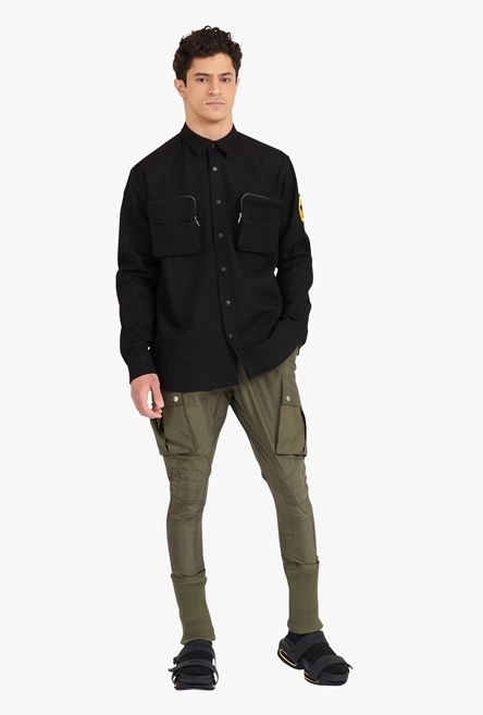 Black cotton shirt with Balmain badge - 2