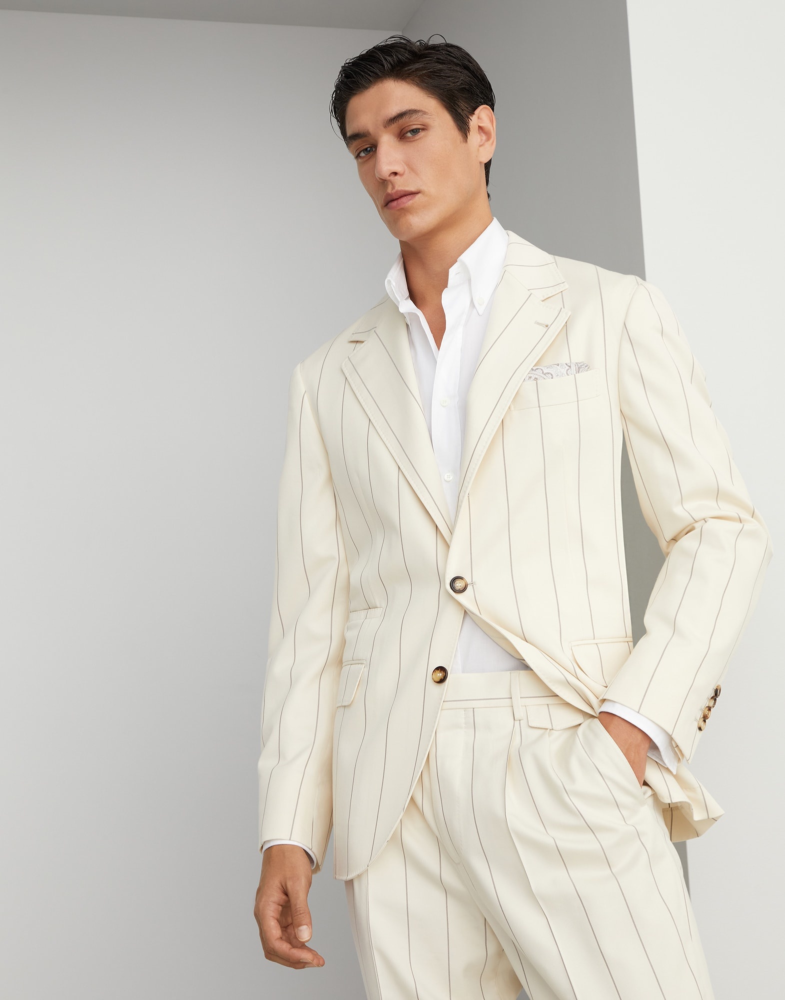 Wool and Sea Island cotton chalk stripe gabardine deconstructed blazer - 1