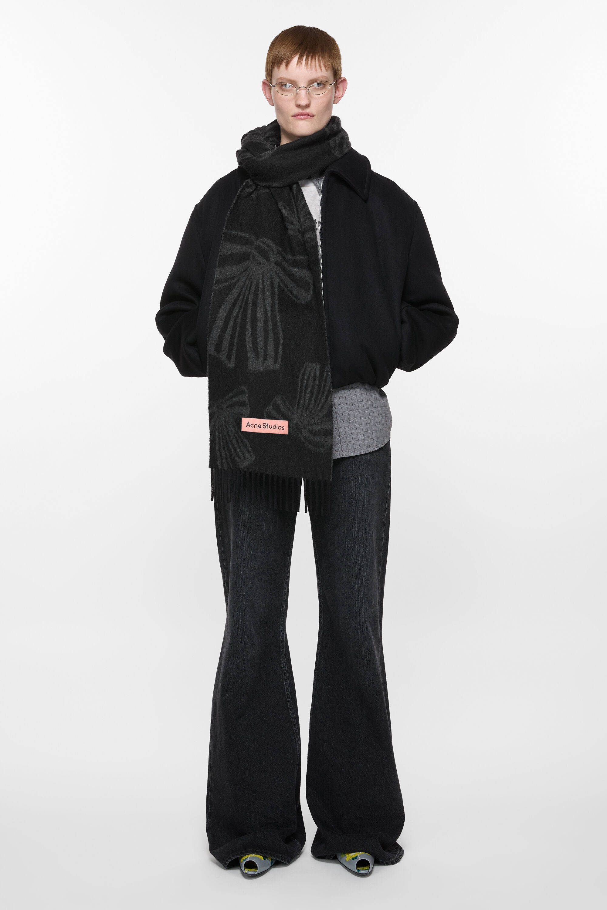 Cashmere jacquard scarf - Black/grey - 2