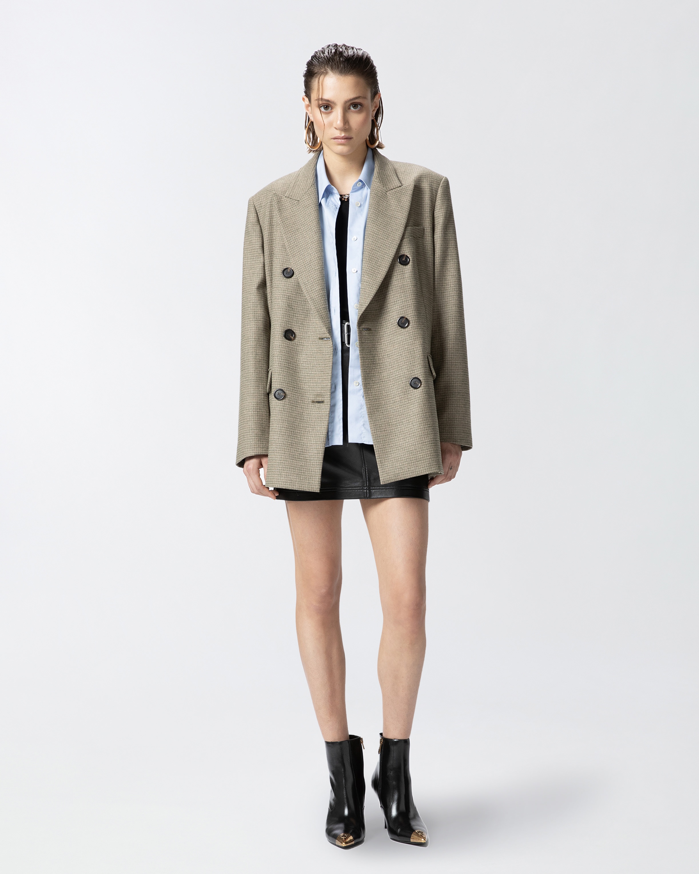OVERSIZED DOUBLE-BREASTED CHECK BLAZER - 3