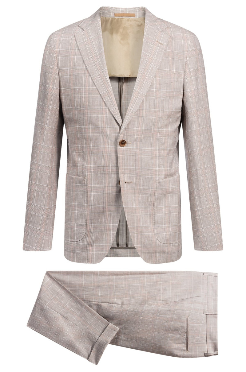 SLIM-FIT SUIT IN CHECKED WOOL, SILK AND LINEN 8