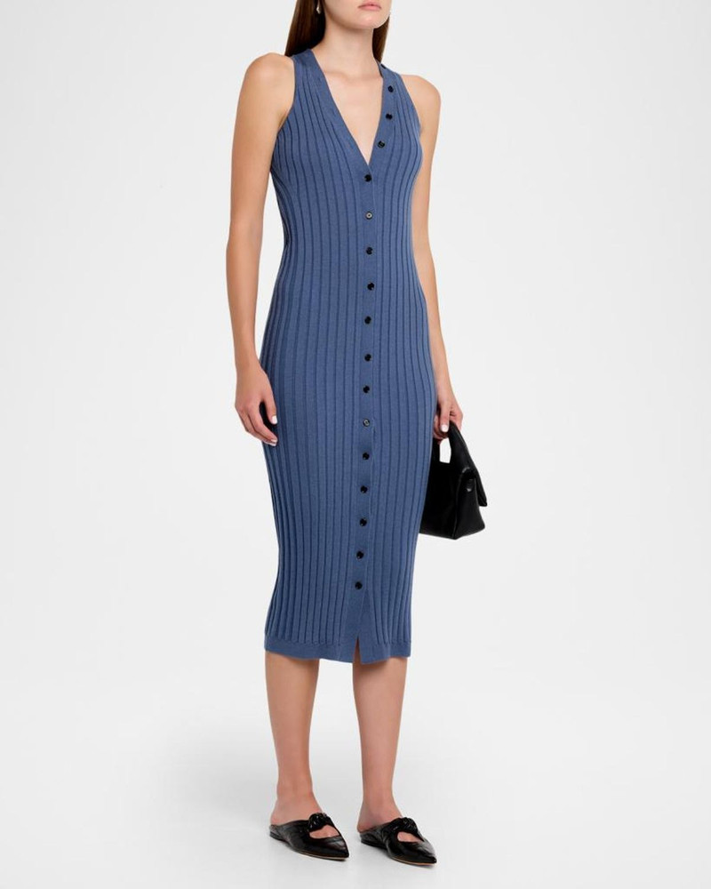 Lyliane Buttoned Rib Wool Midi Dress 4