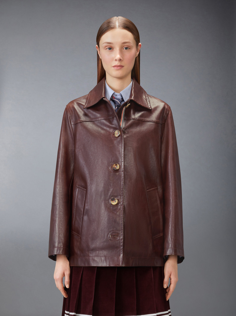 Thom Browne LEATHER DOCKSIDE COAT outlook