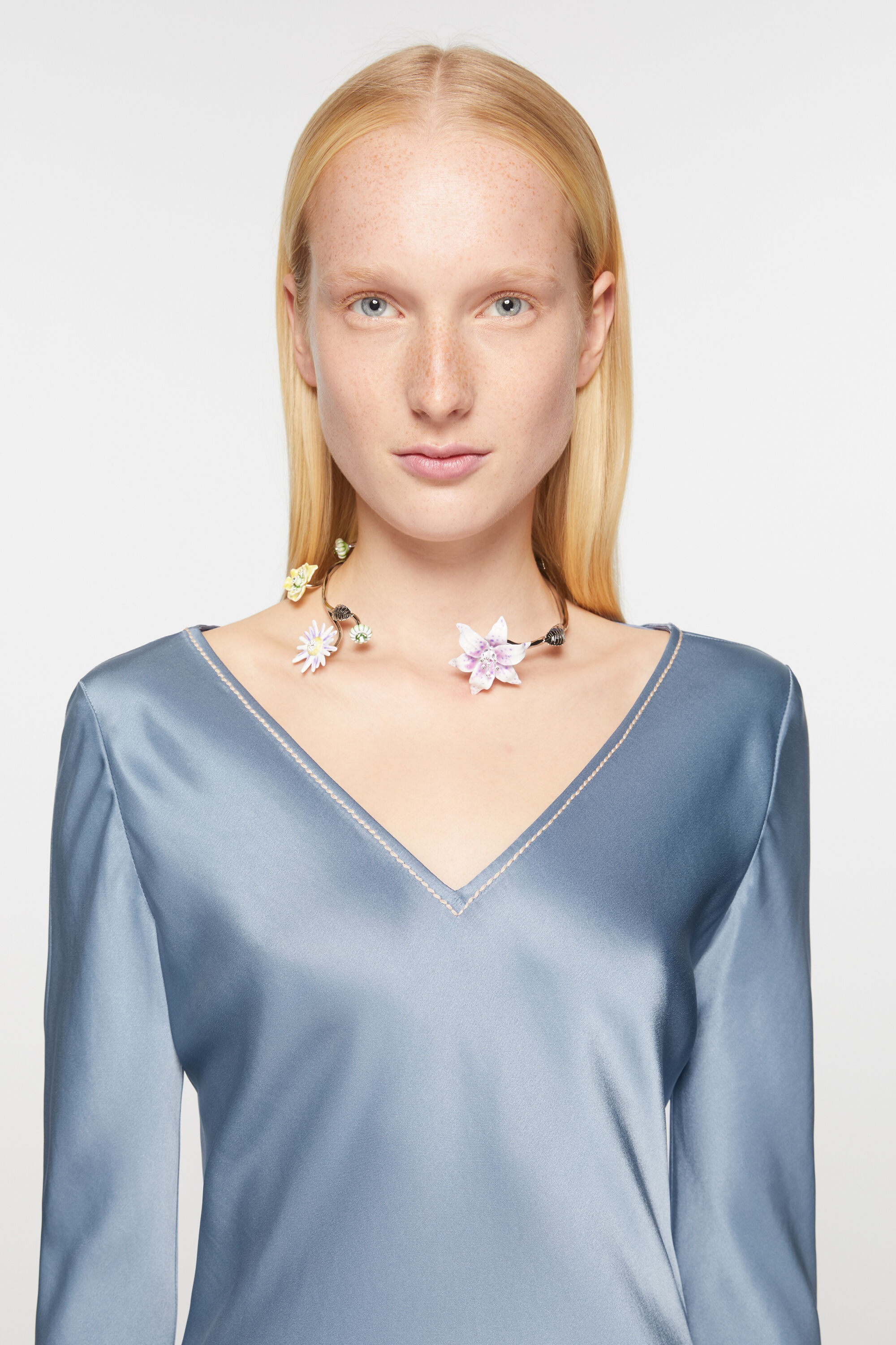 Satin long dress - Dusty blue - 5