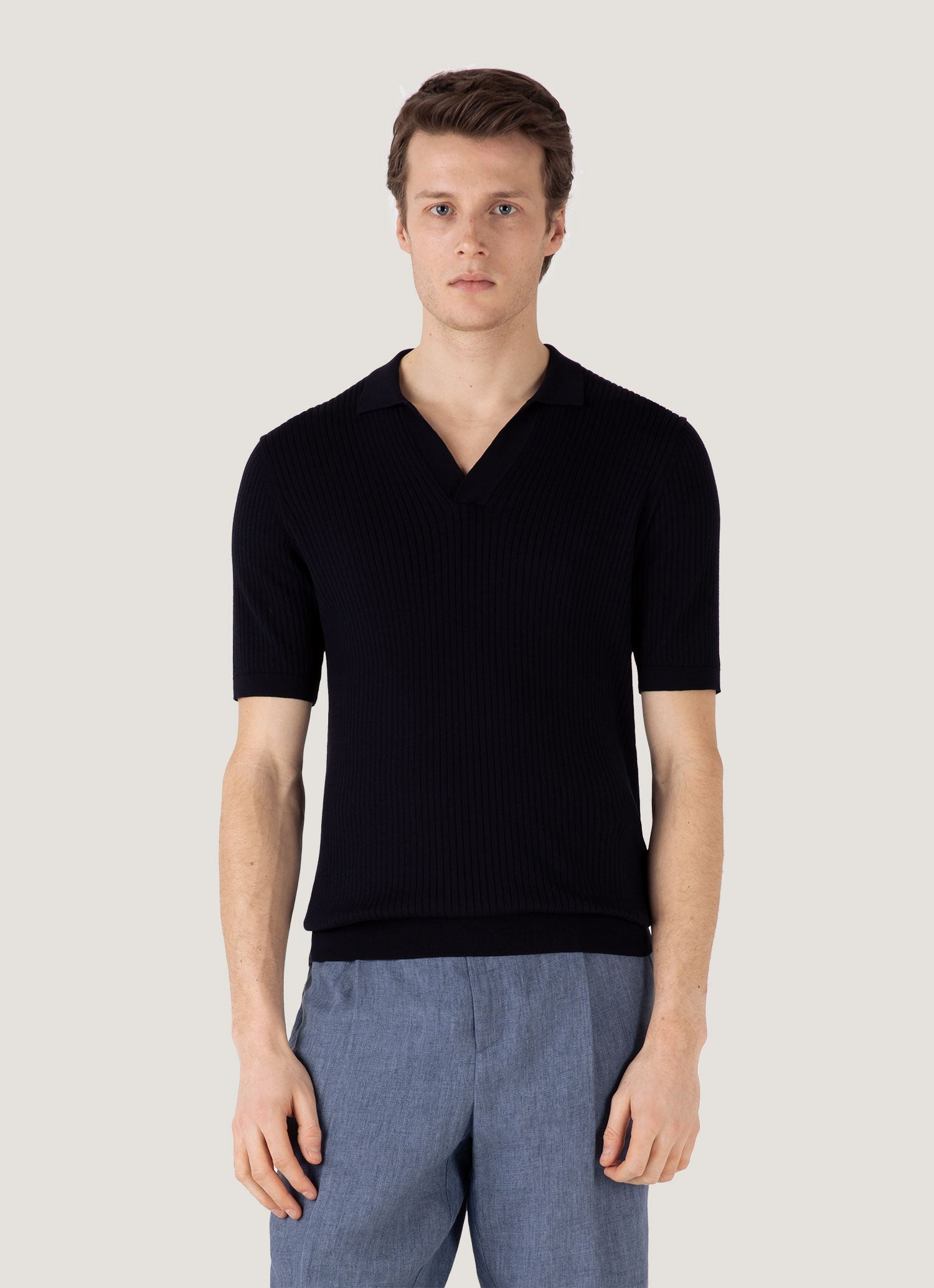 Fine Rib Silk Cotton Polo Shirt - 2