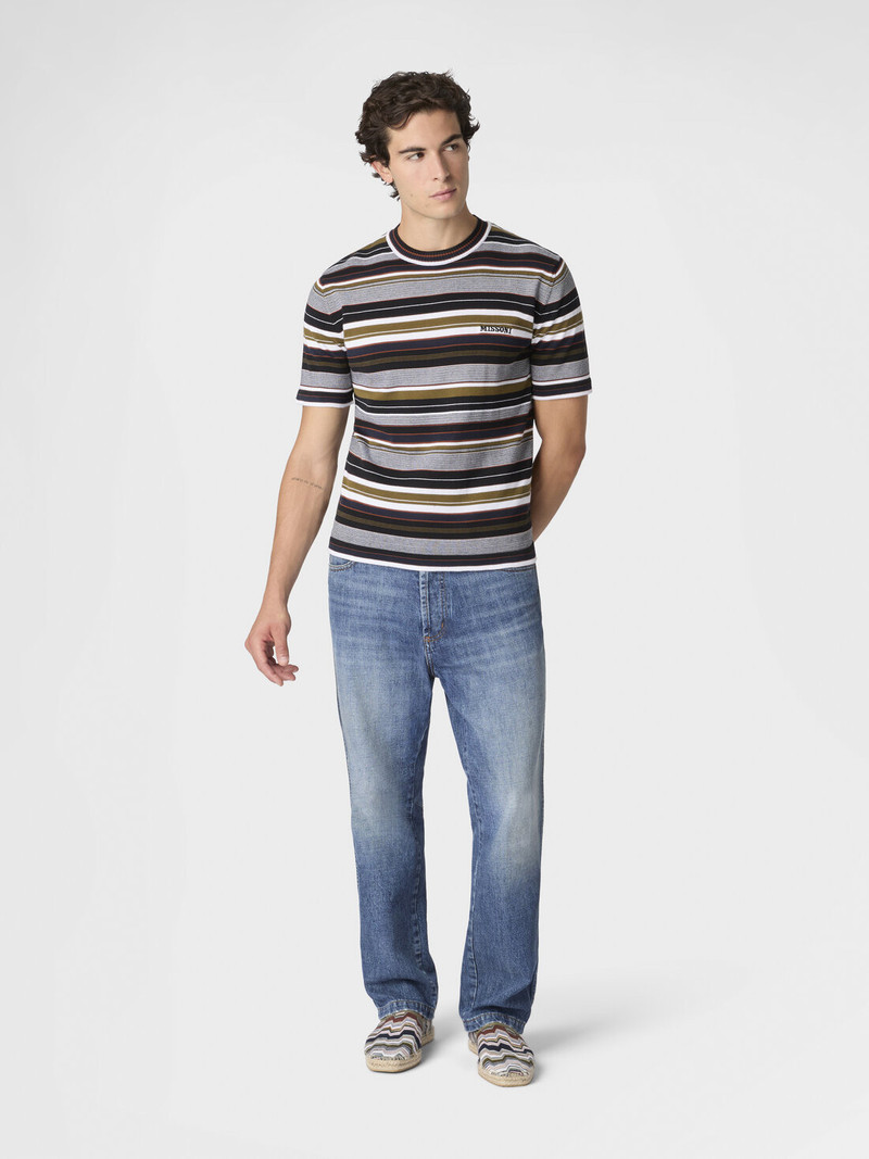 Missoni Striped crew-neck cotton T-shirt with embroidered logo lettering outlook