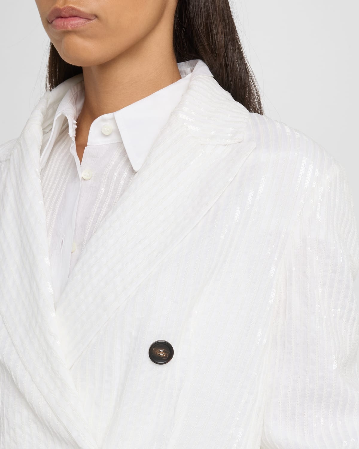 Sequined Stripe Double-Breasted Organza Jacket - 5