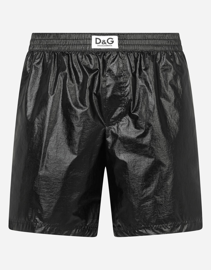 Laminated mid-length swim trunks with D&G patch - 2