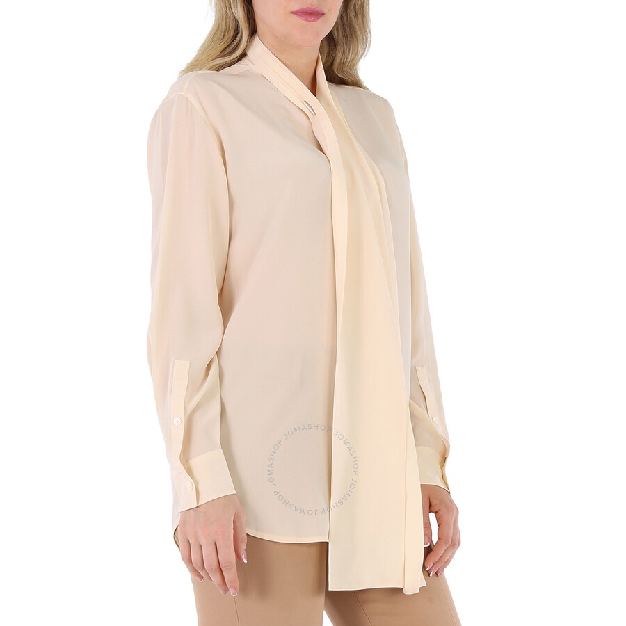 Burberry Pale Biscuit Kimmy Silk Pussy Bow Blouse - 2