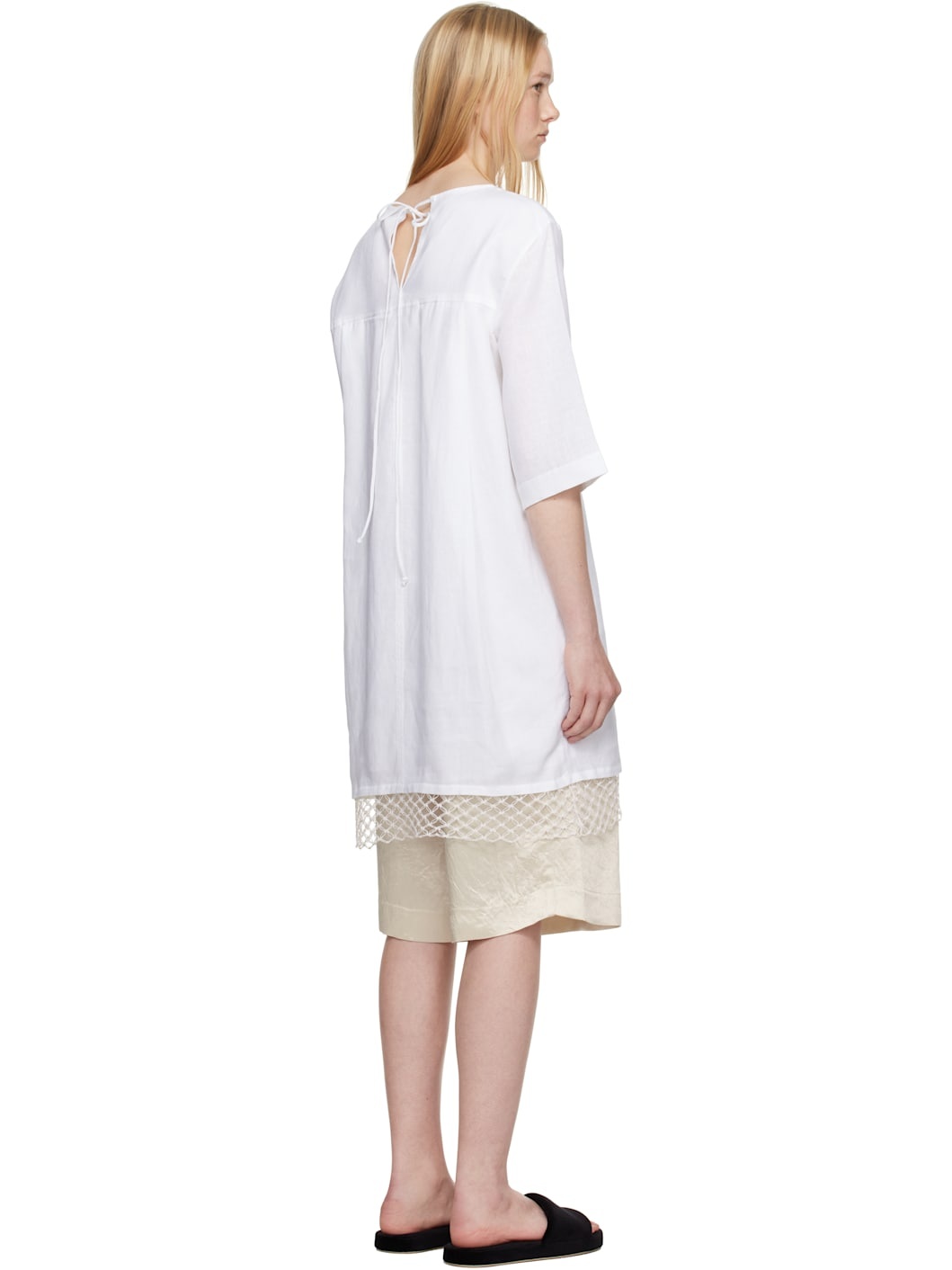 White T-shirt Cocoon Macrame Minidress - 3