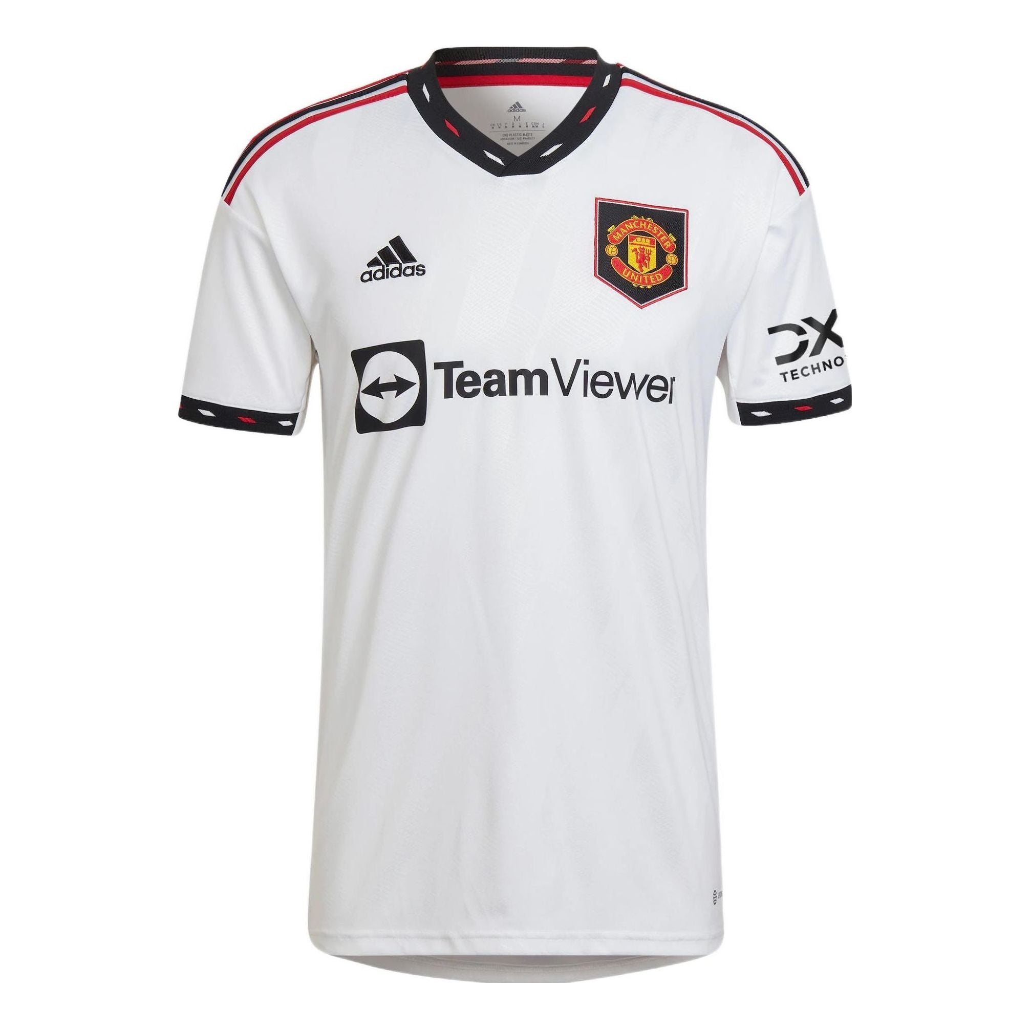 adidas Manchester United Fan Edition Soccer/Football V neck Stripe Logo Short Sleeve White H13880 - 1