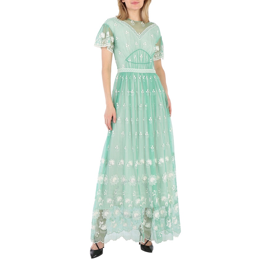 Burberry Ladies Round-neck Embroidered-tulle Dress - 1