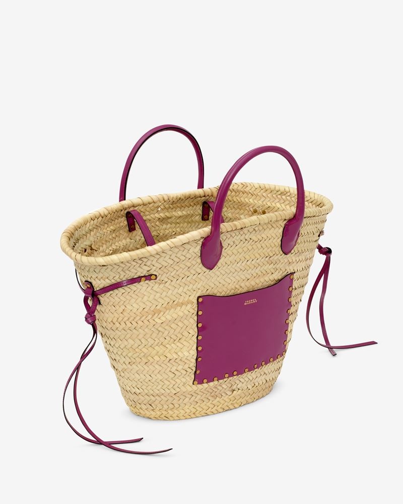 CADIX RAFFIA AND LEATHER BASKET BAG - 5