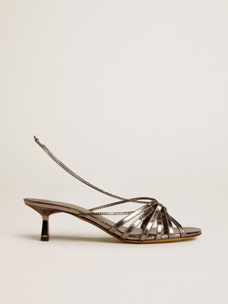 Nico kitten heel sandals in metallic gray leather 1