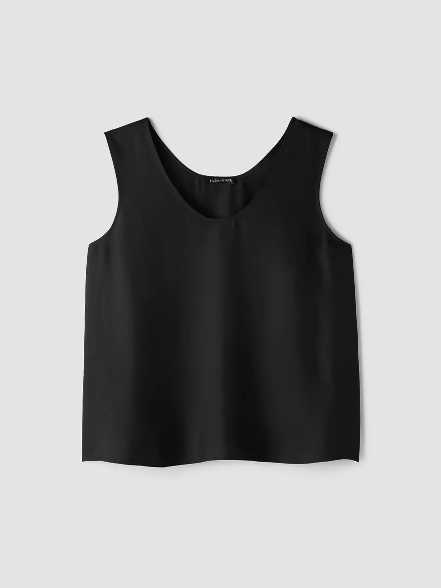 Silk Twill Curved V-Neck Tank - 1