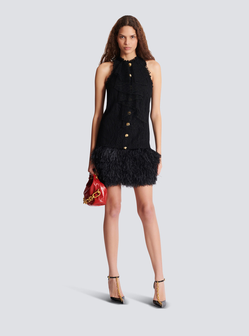 Balmain Flowing lace and feather dress outlook