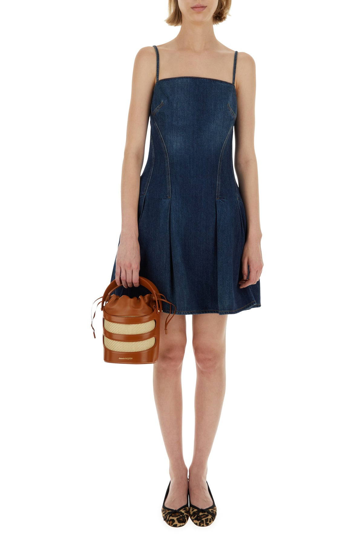Two-tone leather and raffia The Rise bucket bag - 5