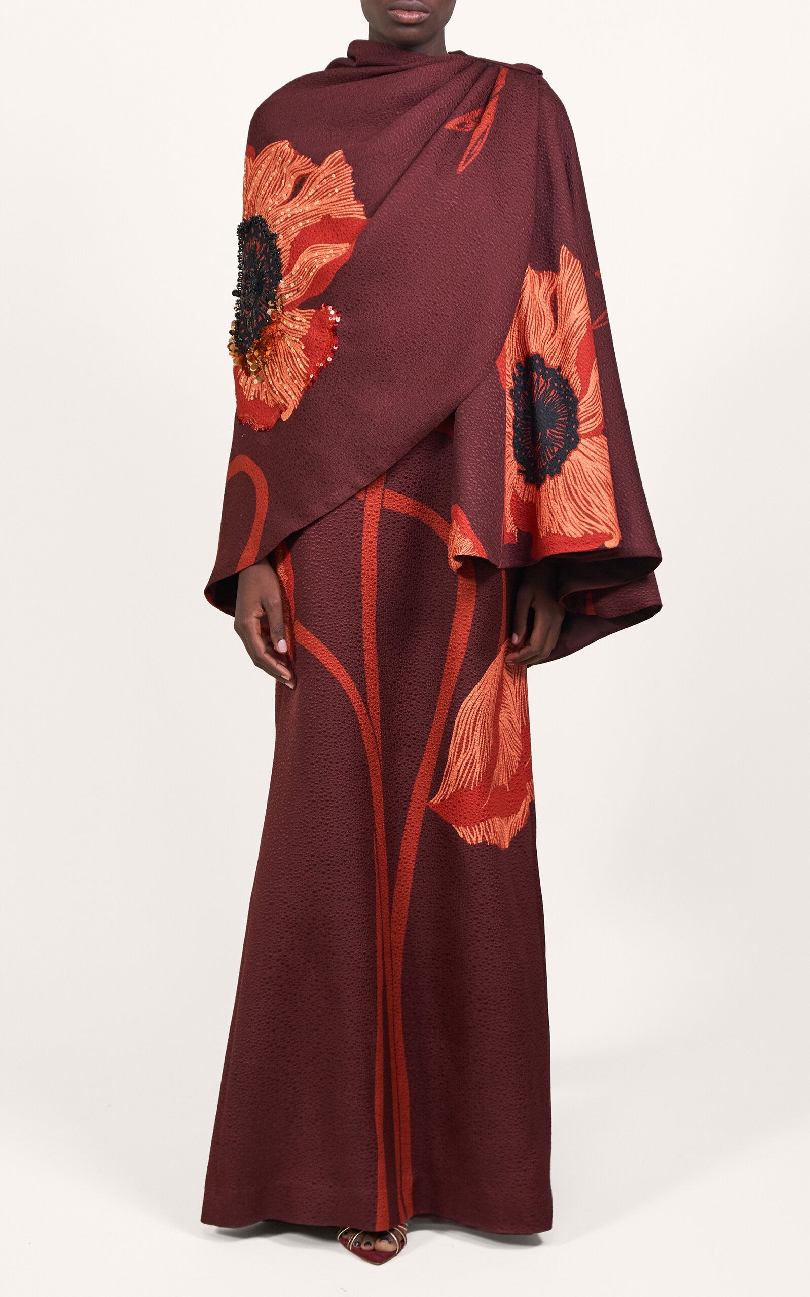 Plentiful Qualities Embellished Wool-Silk Maxi Dress burgundy - 7