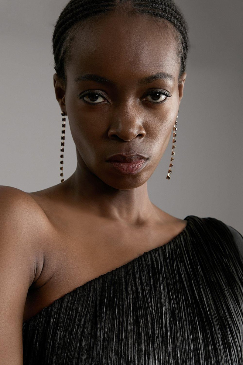 KAREN MILLEN Figure Form Bandage One Shoulder Fringe Mini Knit Dress outlook