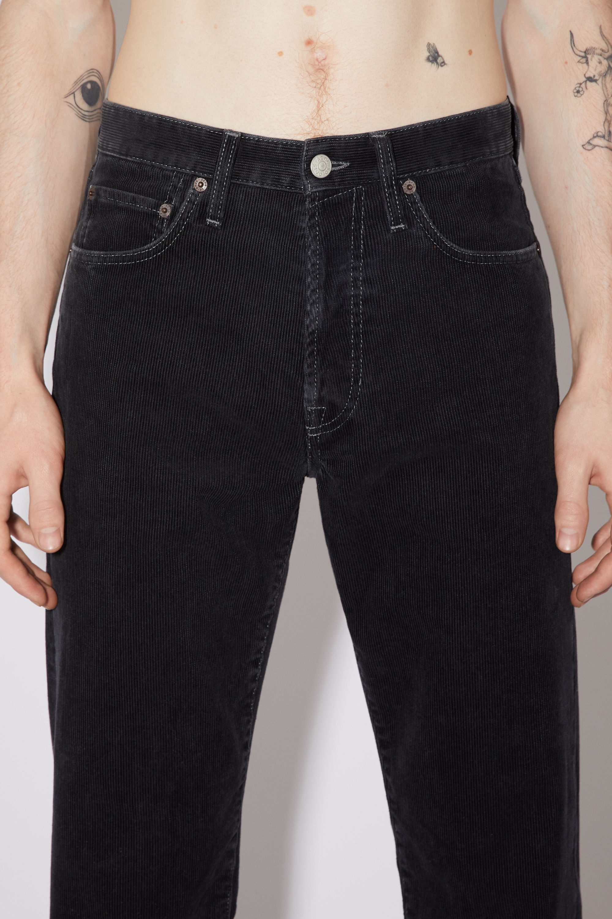 Straight fit corduroy trousers - Black - 5