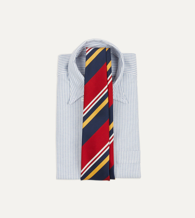 Drake's Navy, Red and Yellow Baiadera Stripe Mogador Tipped Tie outlook