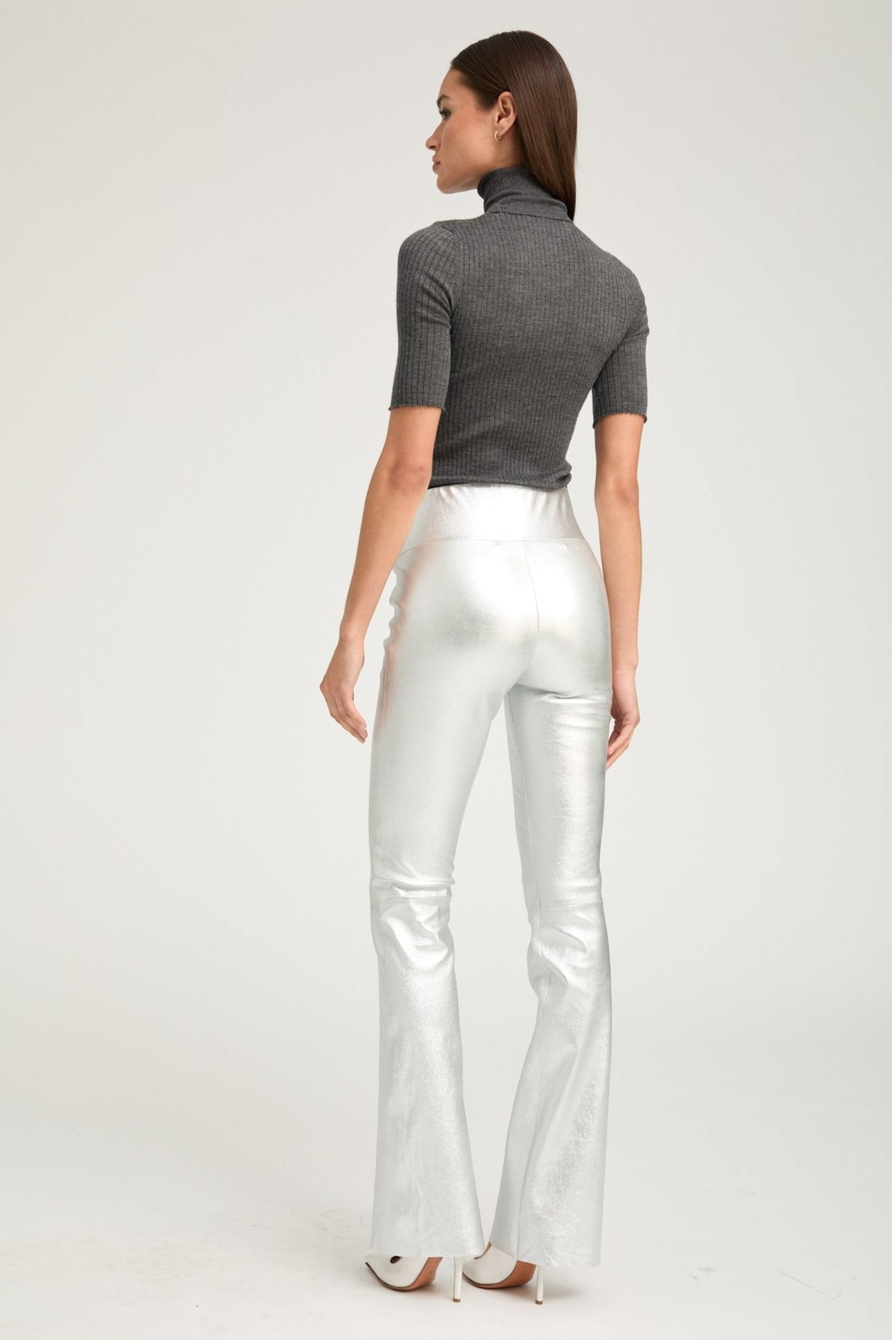 METALLIC SILVER LEATHER MICRO FLARE - 4
