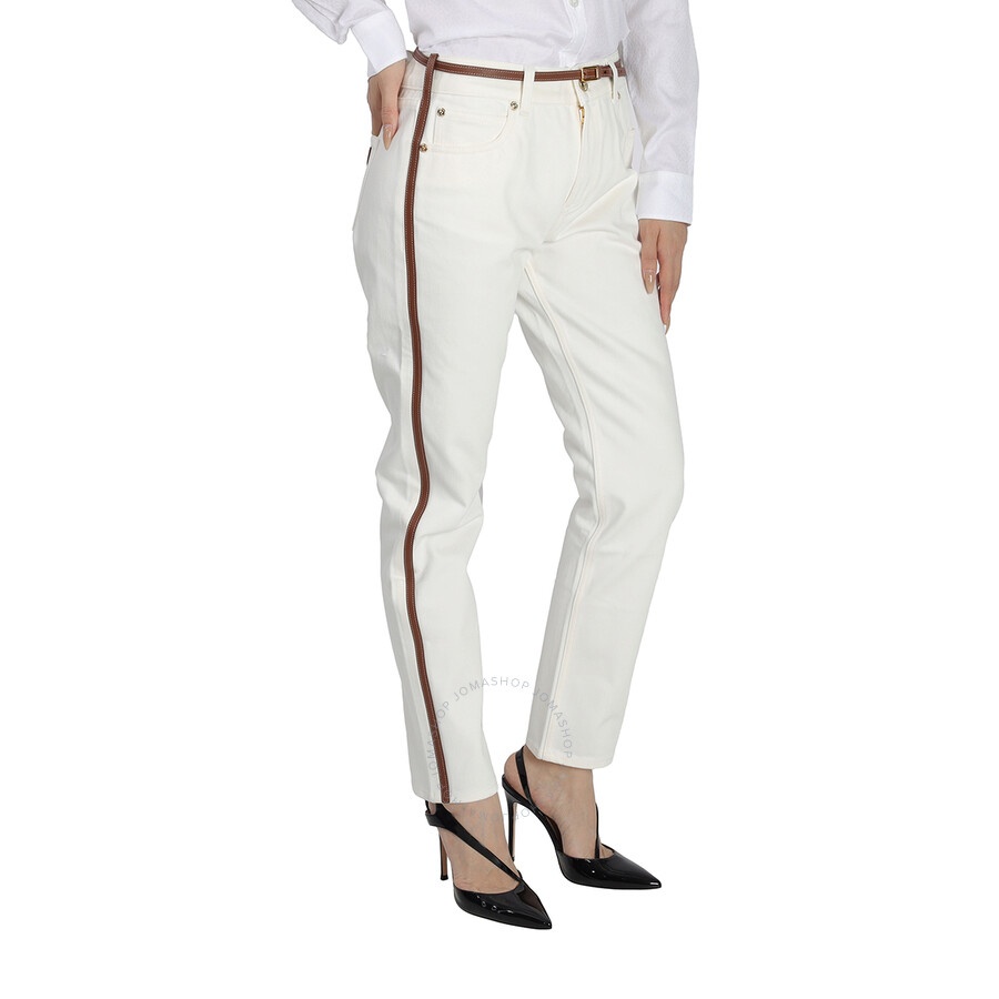 Burberry Ladies Off White Straight Fit Leather Harness Detail Jeans - 2
