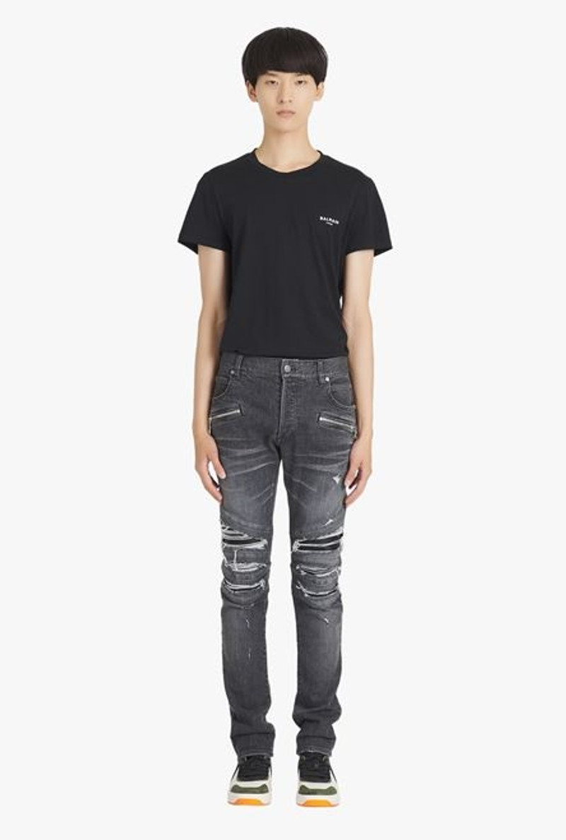 Slim cut ripped 검정 faded 면 청바지 4