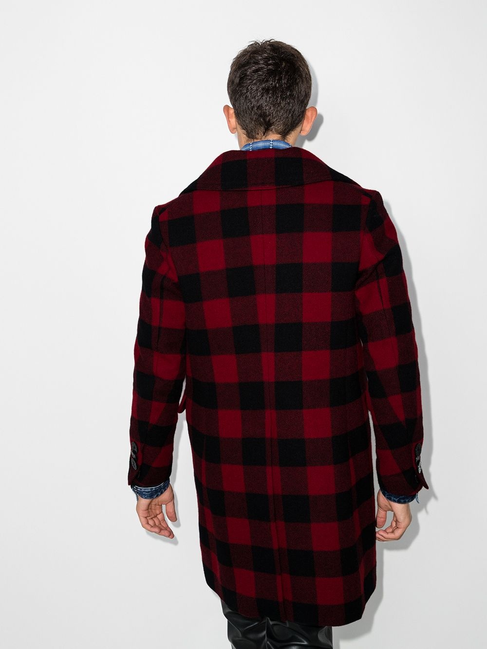 checked double-breasted coat - 3