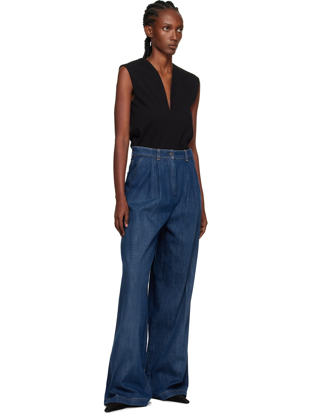 Black Jersey Plunging Neckline Top - 5