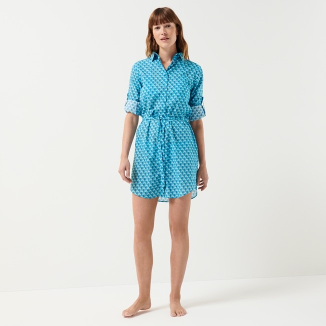 Women Cotton Shirt Dress Micro Waves - 6