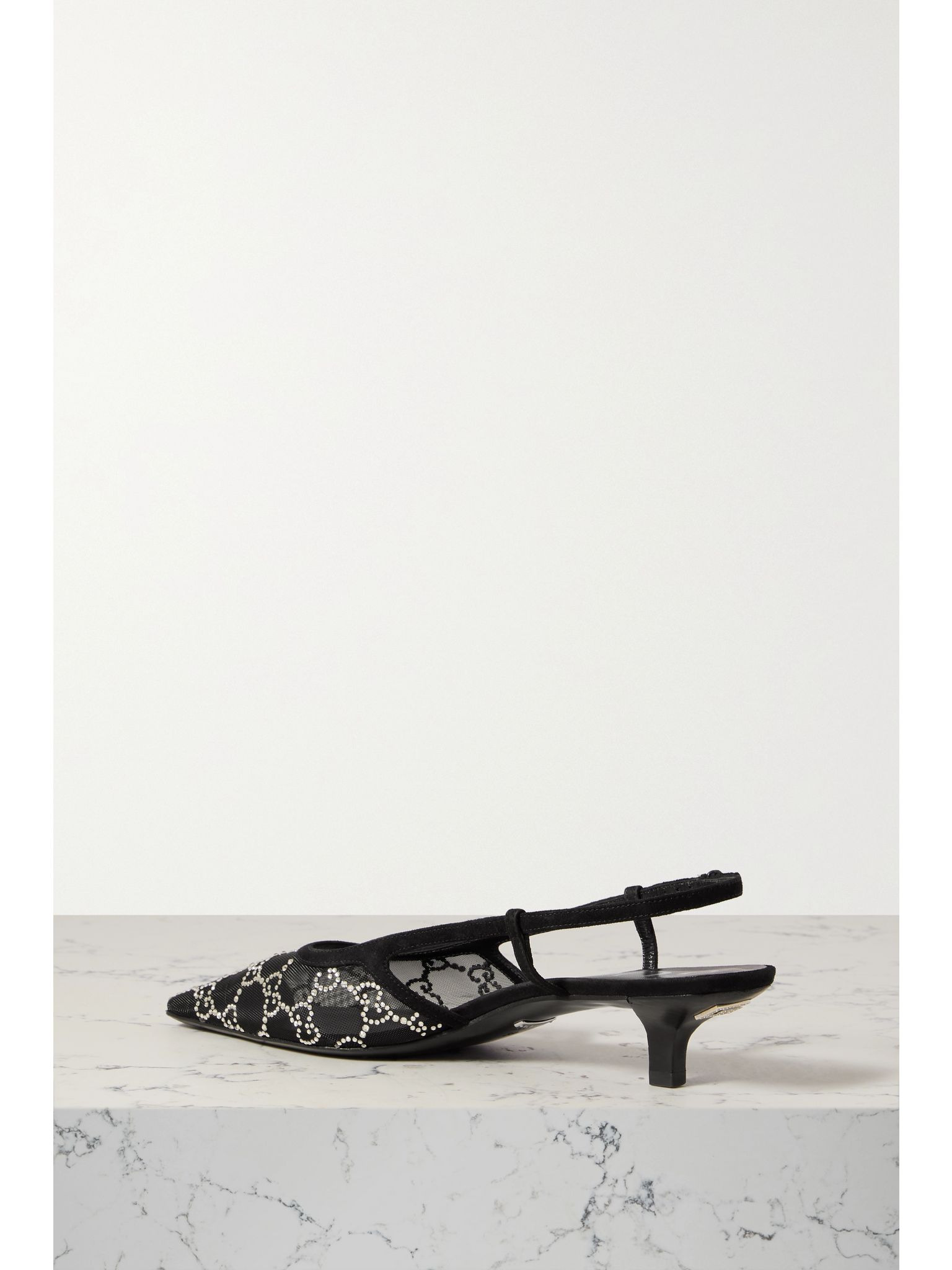 Demi suede-trimmed crystal-embellished mesh slingback pumps Black - 3