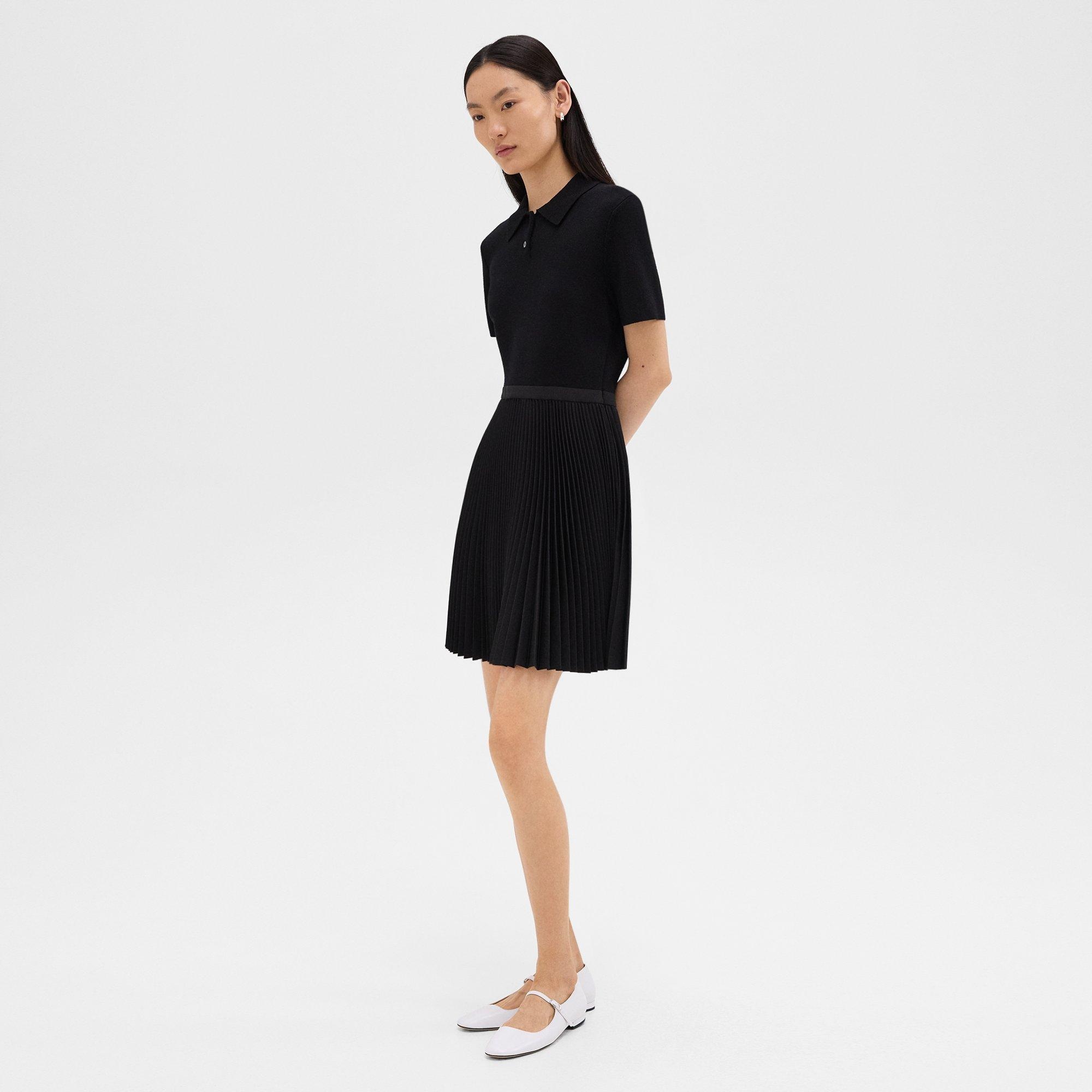 Pleated Combo Polo Dress in Stretch Wool-Blend - 3