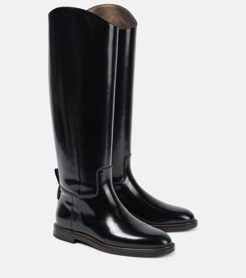 Polished leather knee-high boots 1
