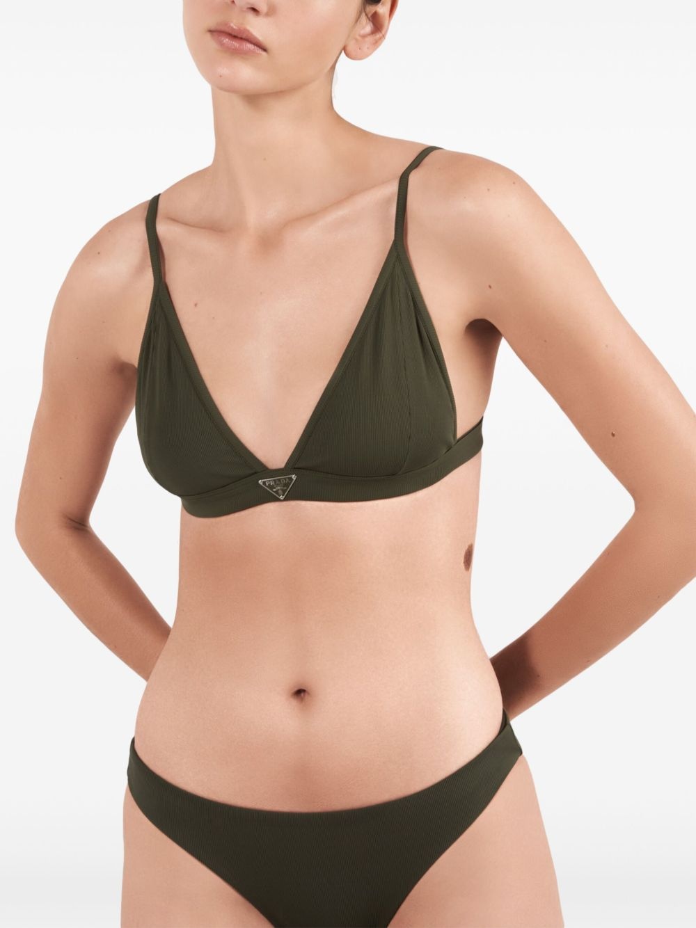 logo-triangle fine-ribbed bikini top - 3