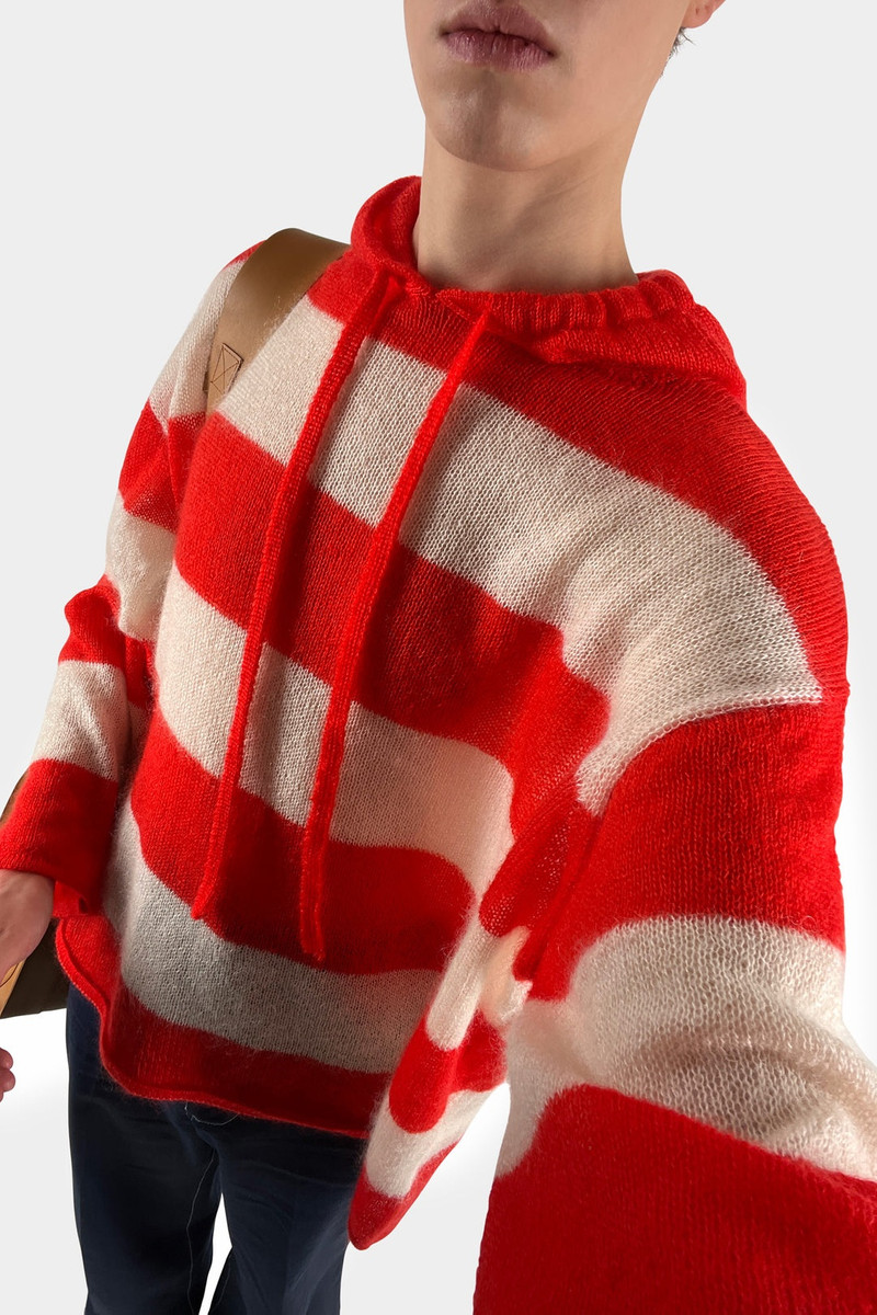 HOODIE / wool / cream & bright red stripes 6