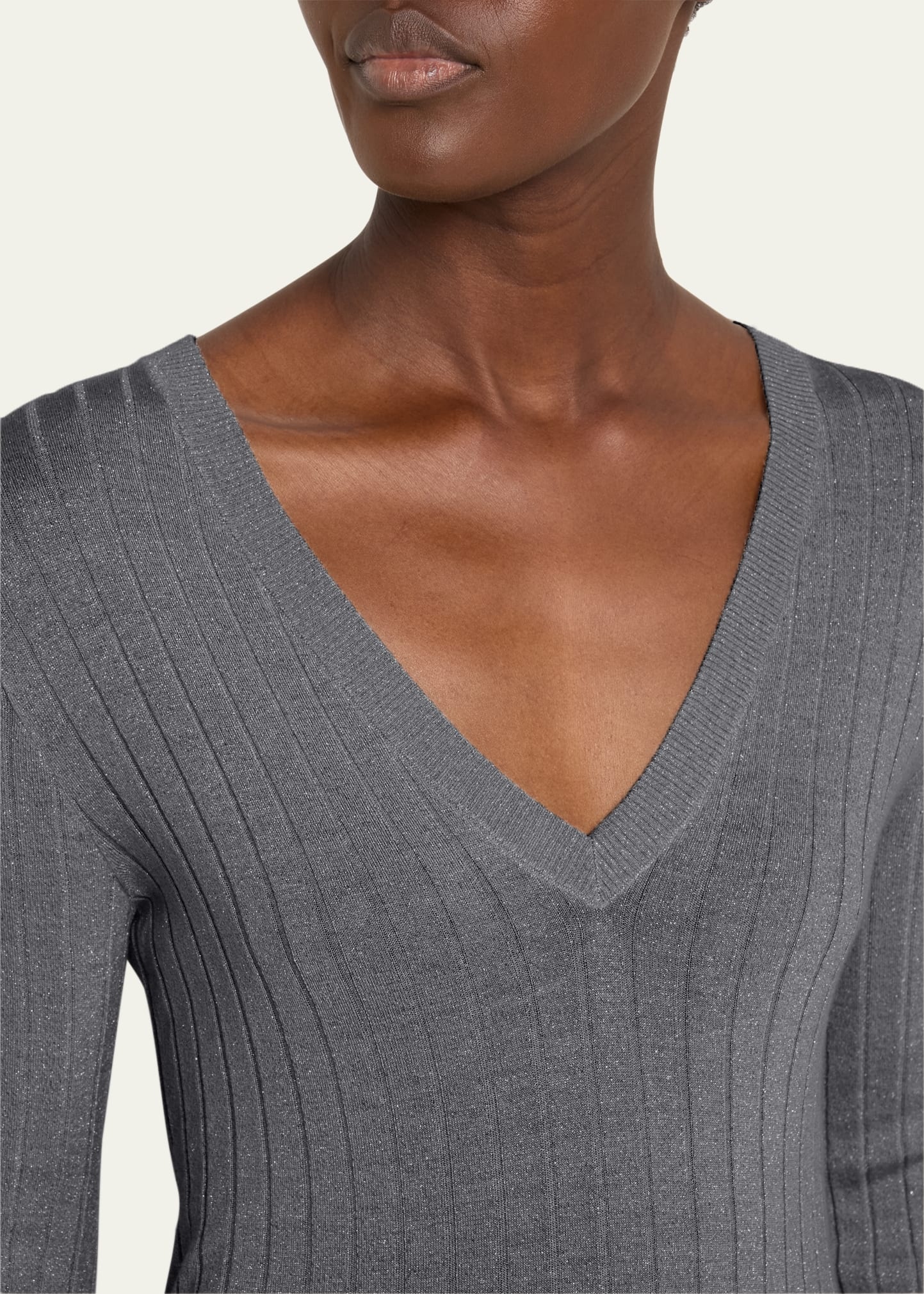 Cashmere-Blend Lurex Ribbed Knit Top - 5