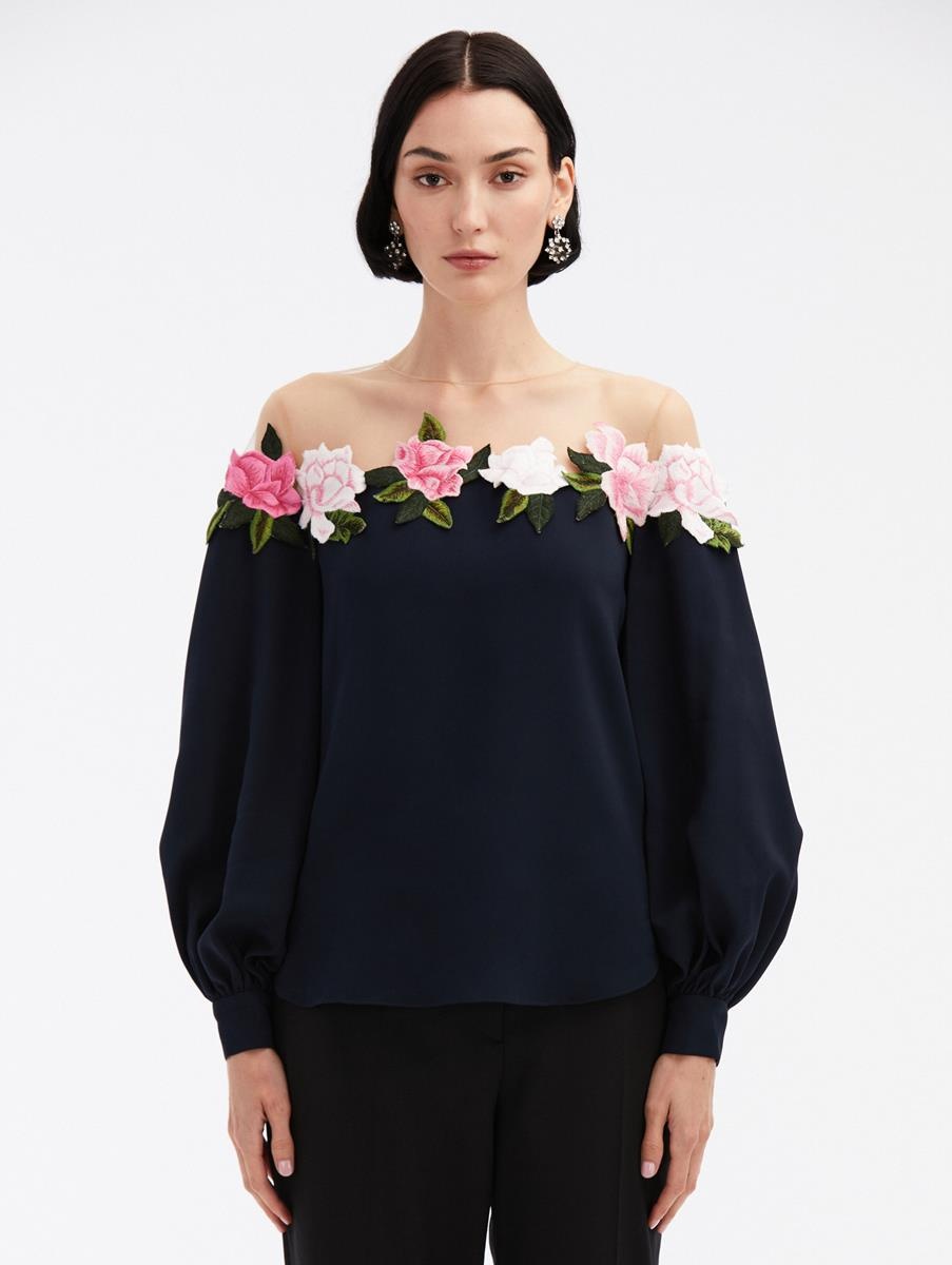 ILLUSION NECK GARDENIA BLOUSE - 1