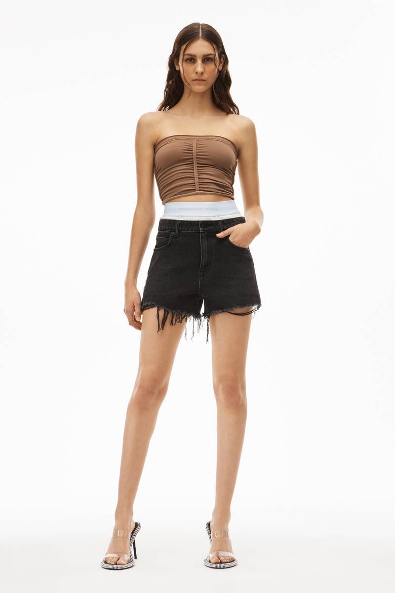 Alexander Wang LOGO ELASTIC BRIEF LAYER SHORT IN DENIM outlook