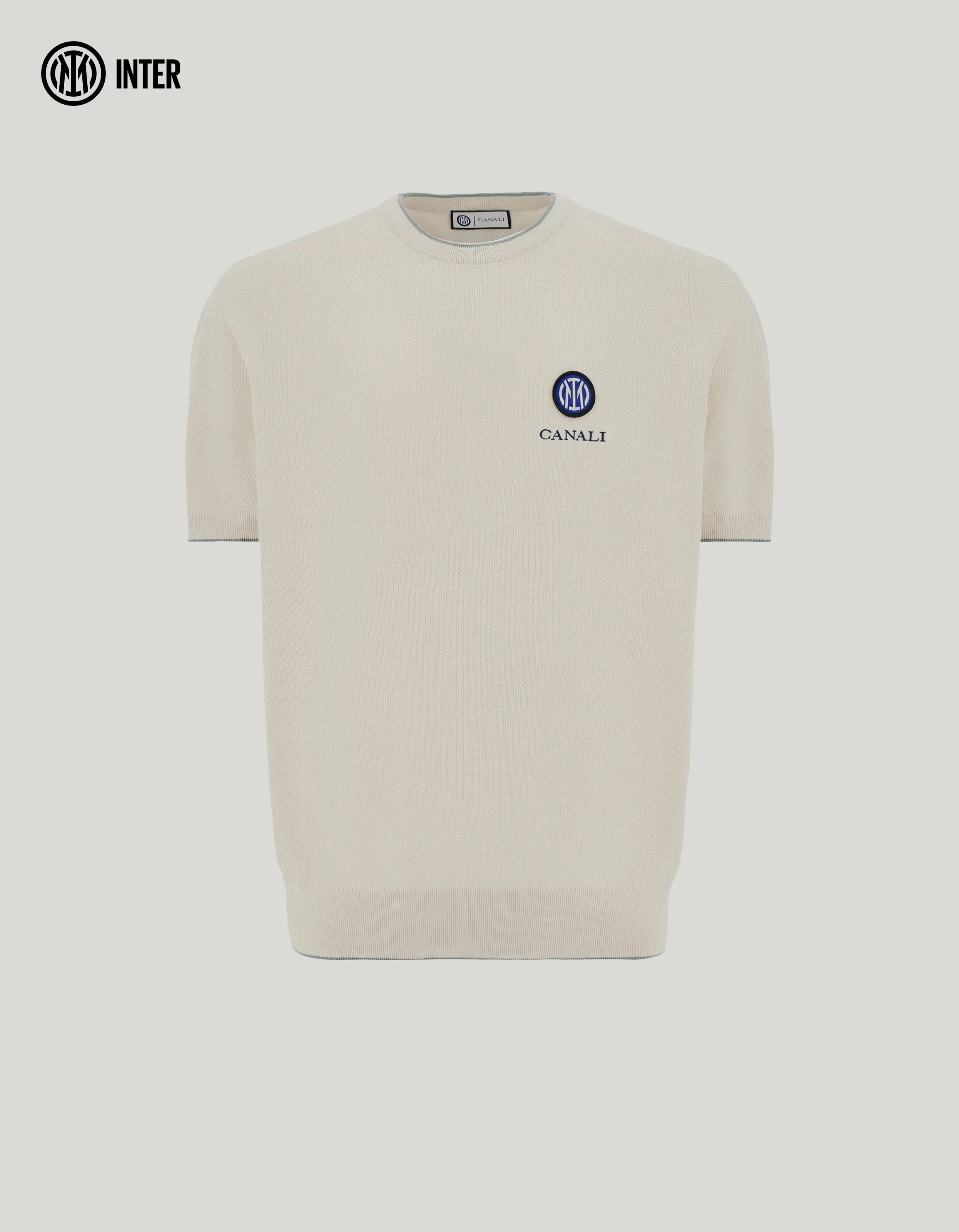 MILK WHITE AND BRIANZA GREEN COTTON AND SILK T-SHIRT - INTER COLLECTION - 1