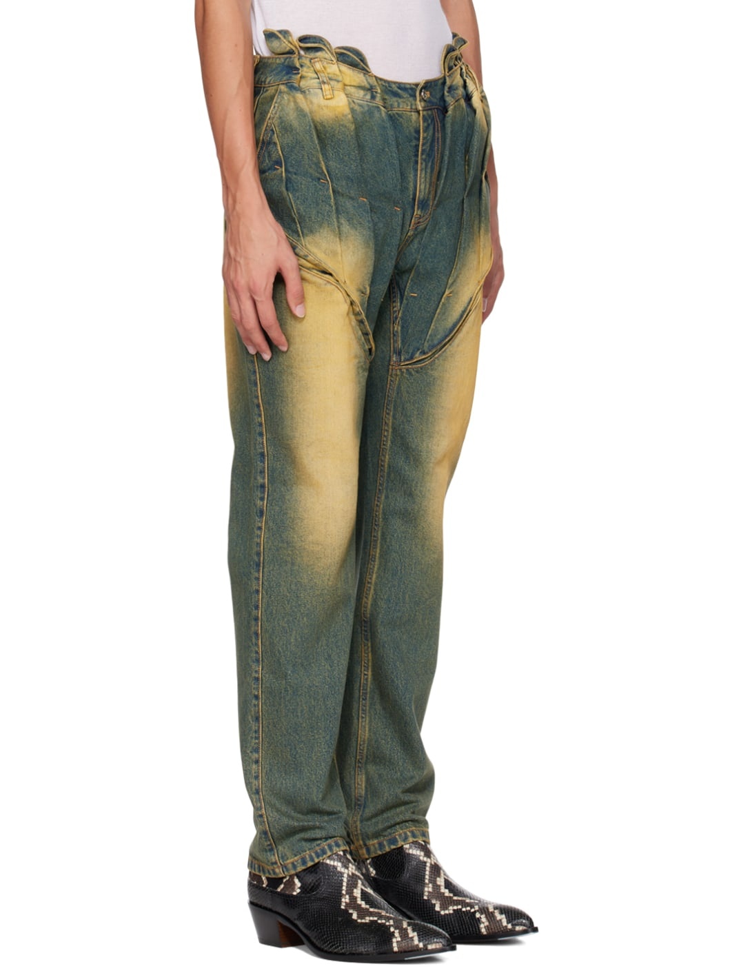 Blue Gathered Corset Jeans - 2