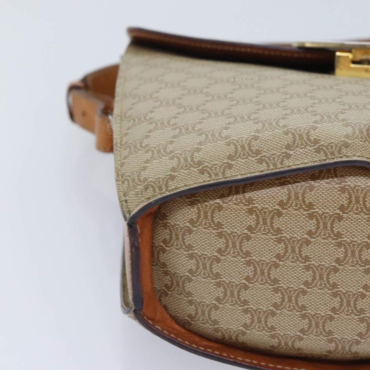 CELINE Macadam Canvas Shoulder Bag Beige Gold - 10