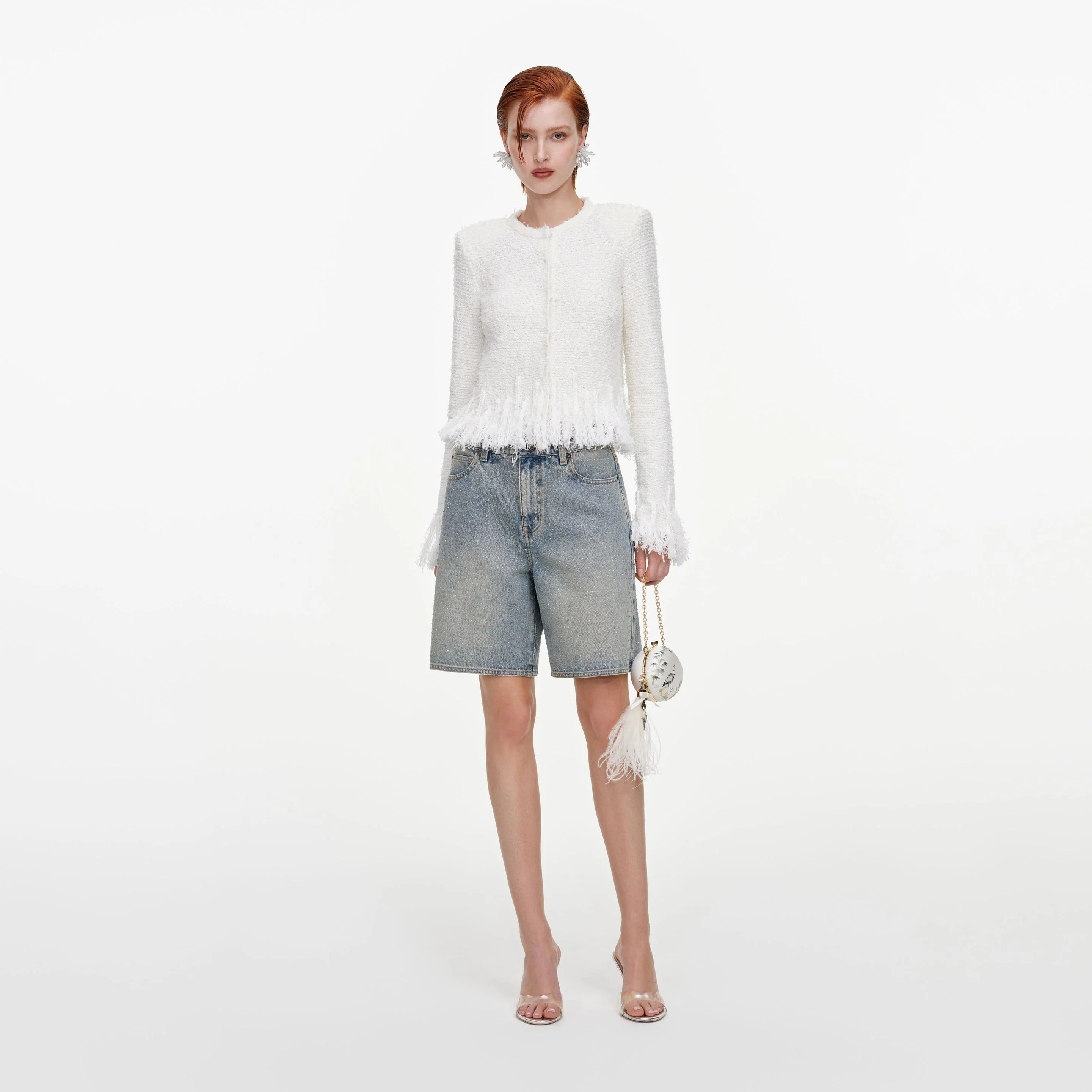 White Fringe Knit Cardigan - 1