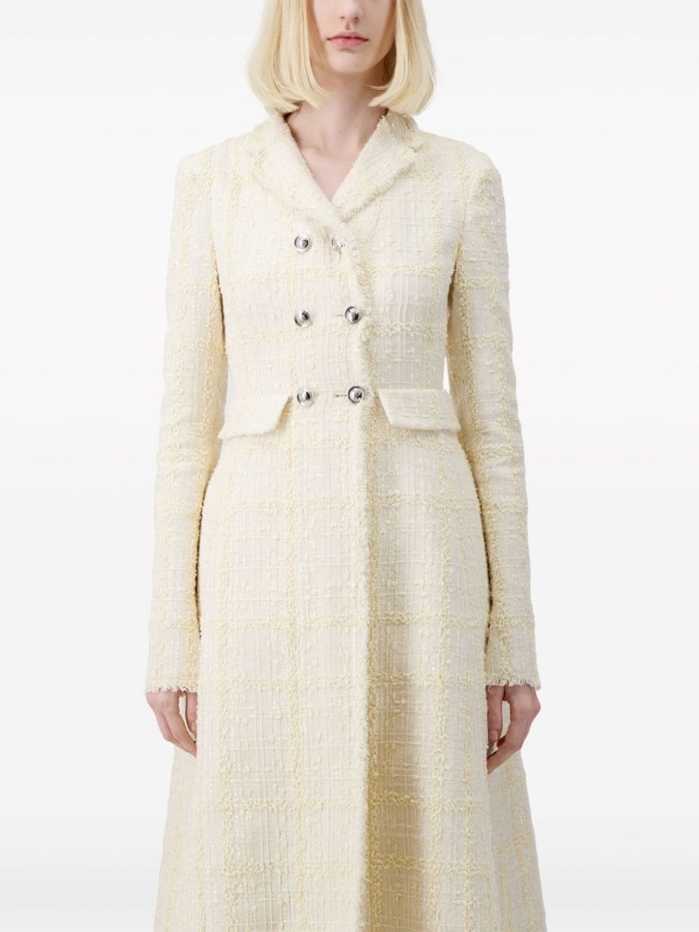checked silk-tweed coat - 5