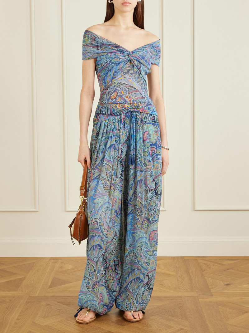 Etro Printed Off-the-shoulder Mesh Top outlook