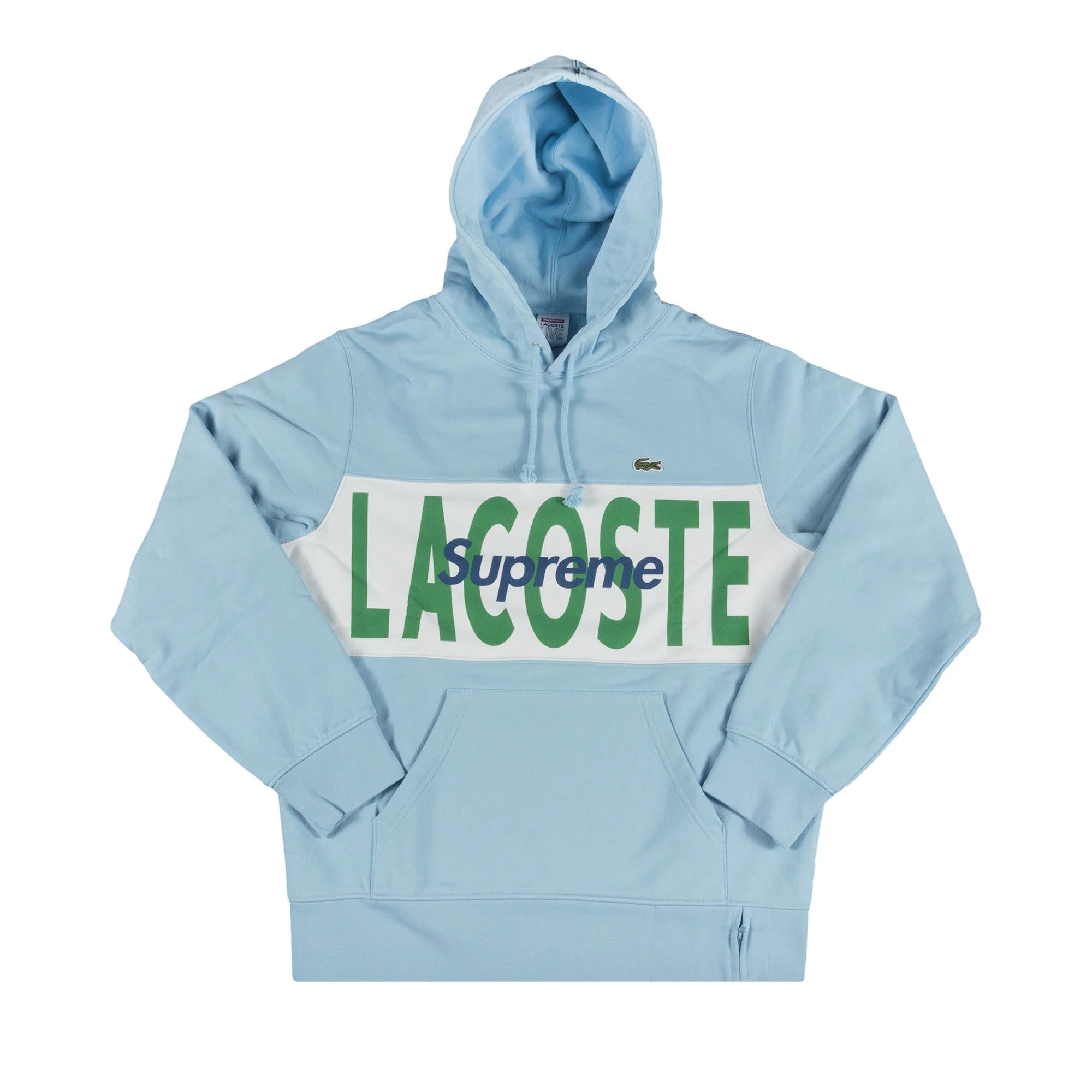 Supreme x Lacoste Logo Panel Hooded Sweatshirt 'Light Blue' - 1