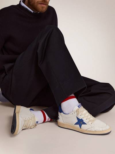 Golden Goose Men's Ball Star in white nappa with blue star and heel tab outlook