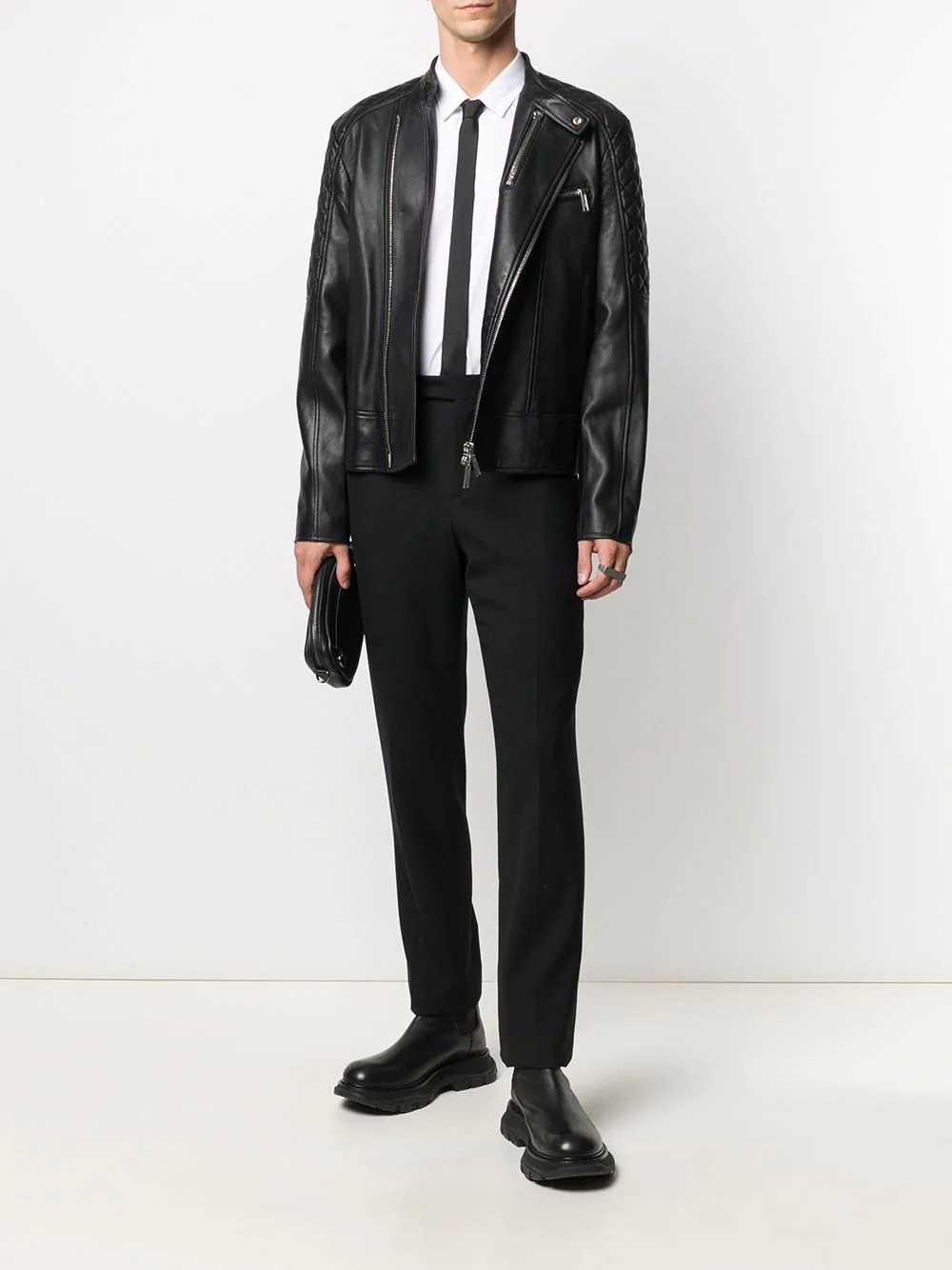 zipped lambskin biker jacket - 2