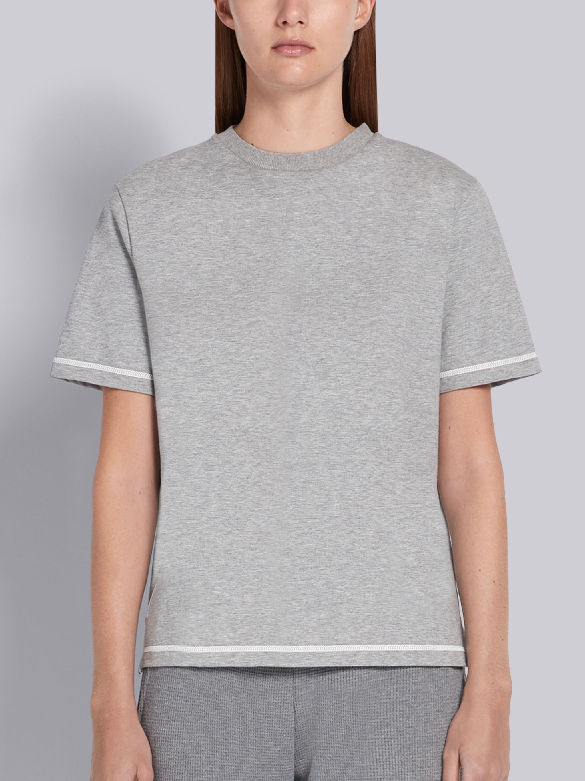 Light Grey Medium Weight Jersey Contrast Stitch Short Sleeve Tee - 1